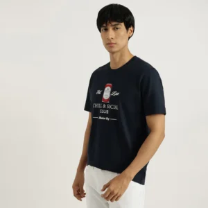 Men Relaxed Fit Round Neck Typography Chill & Social Club T-Shirt